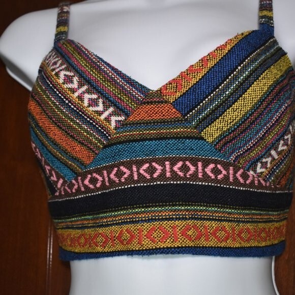 Forever 21 Patchwork Crop Top Size Small Multicolor Adjustable Straps Boho - Picture 8 of 15
